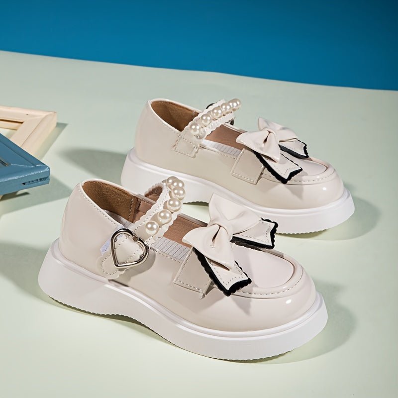 Girls' Mary Jane Flats Spring Autumn Casual Shoes with Bow Microfiber Leather