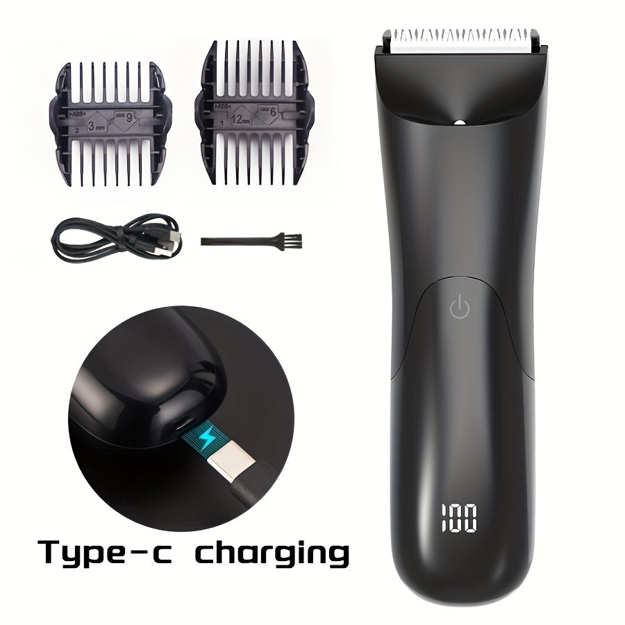 Men's Body Hair Trimmer Wet Dry Electric USB Rechargeable with Ceramic Blade and LED Light