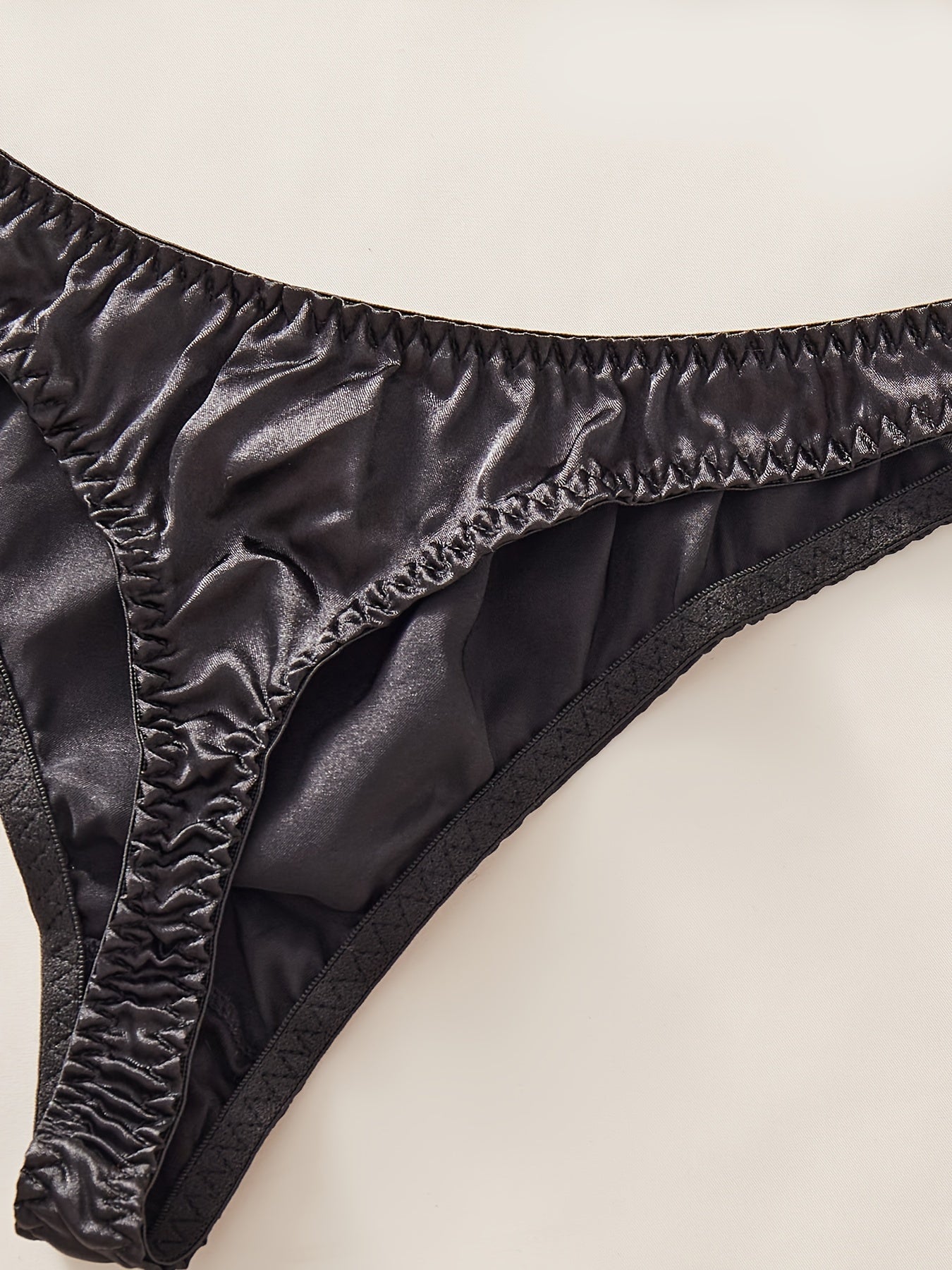 Solid Color Lingerie Set with Glossy Fabric, Matching Bra and Thong