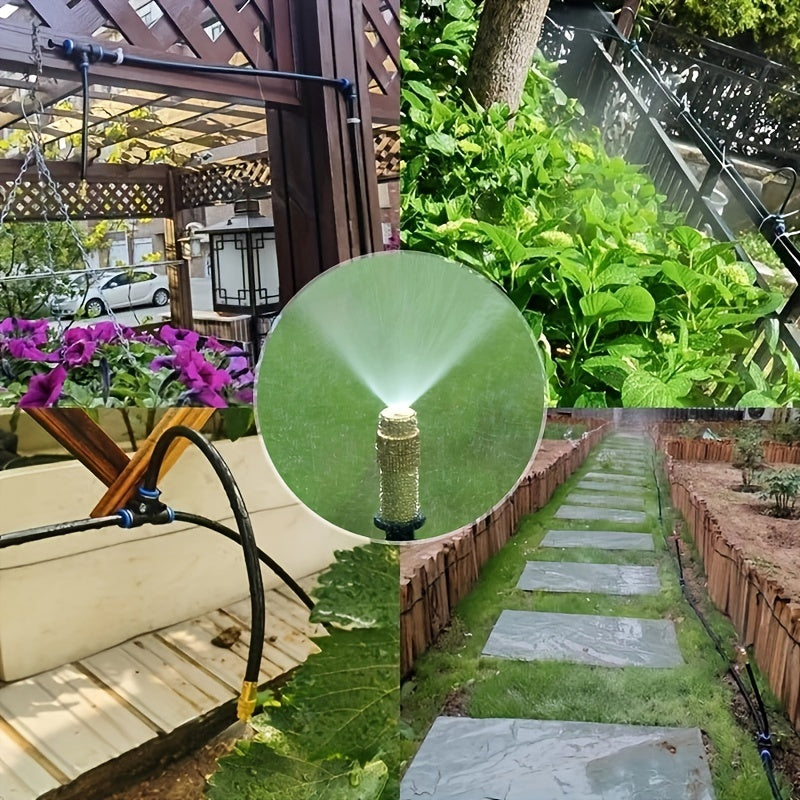 Outdoor Misting Cooling System with Copper Nozzles and Drip Irrigation Kits for Garden Watering and Humidification