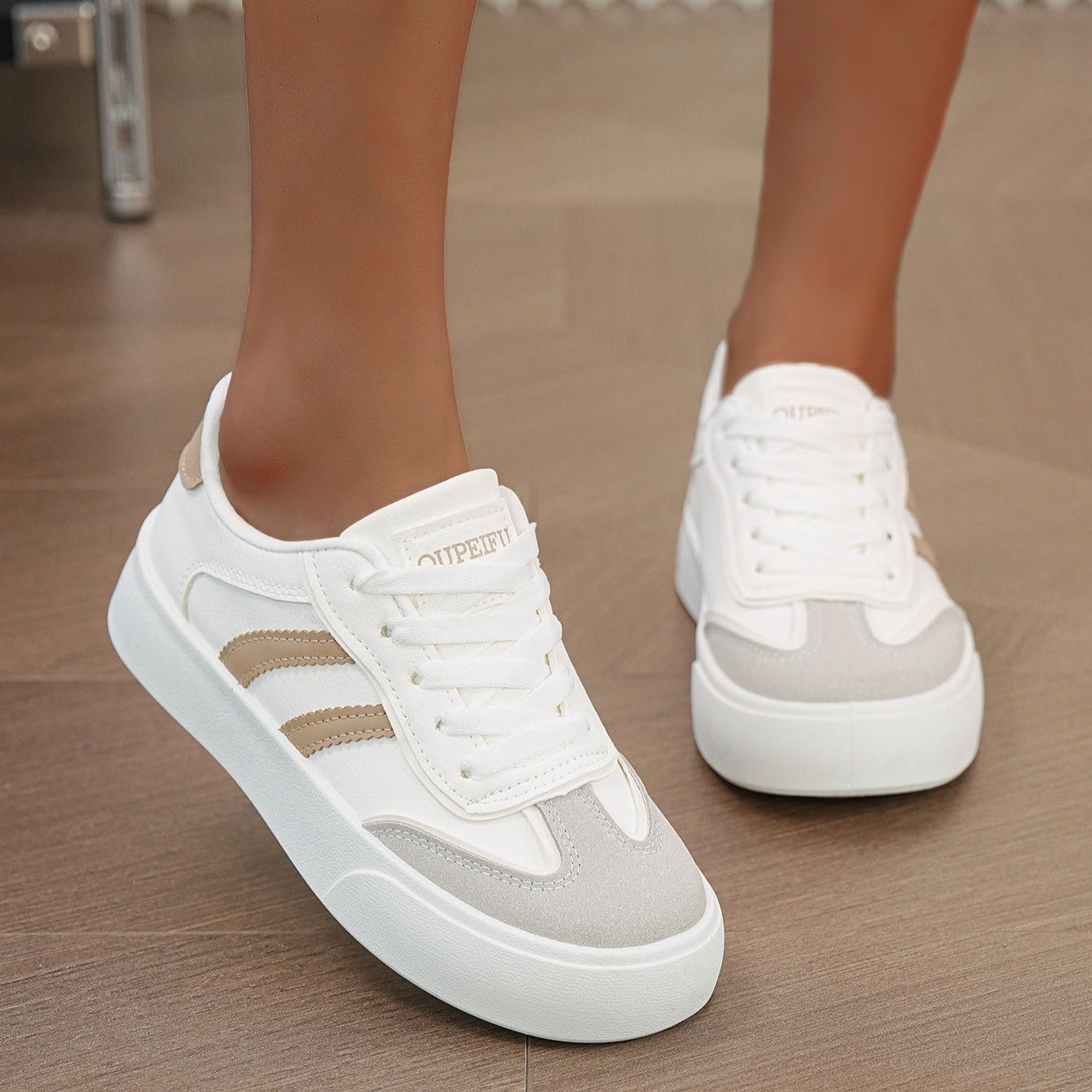 Women's Fashion Skate Sneakers White Black Rubber Low Tops Casual Shoes