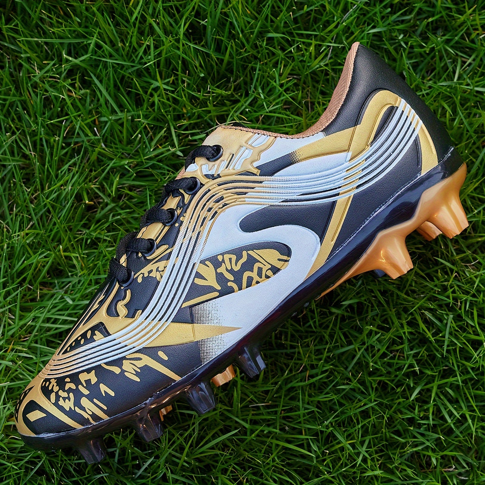 Youth Boys Girls Soccer Cleats with Striped Pattern Breathable Synthetic Upper Rubber Sole