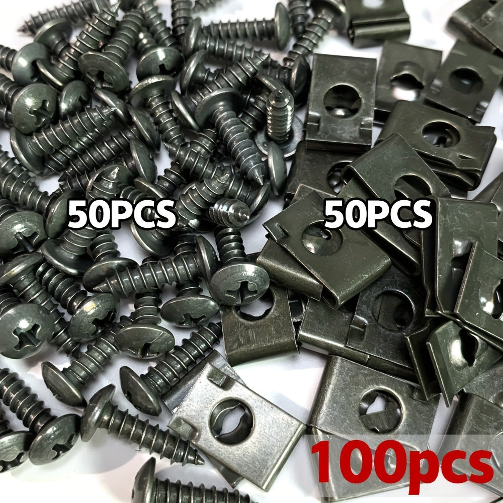 100 Pcs Metal U-Clamp Screws for Auto Repair Interior Fender Bumper Clips