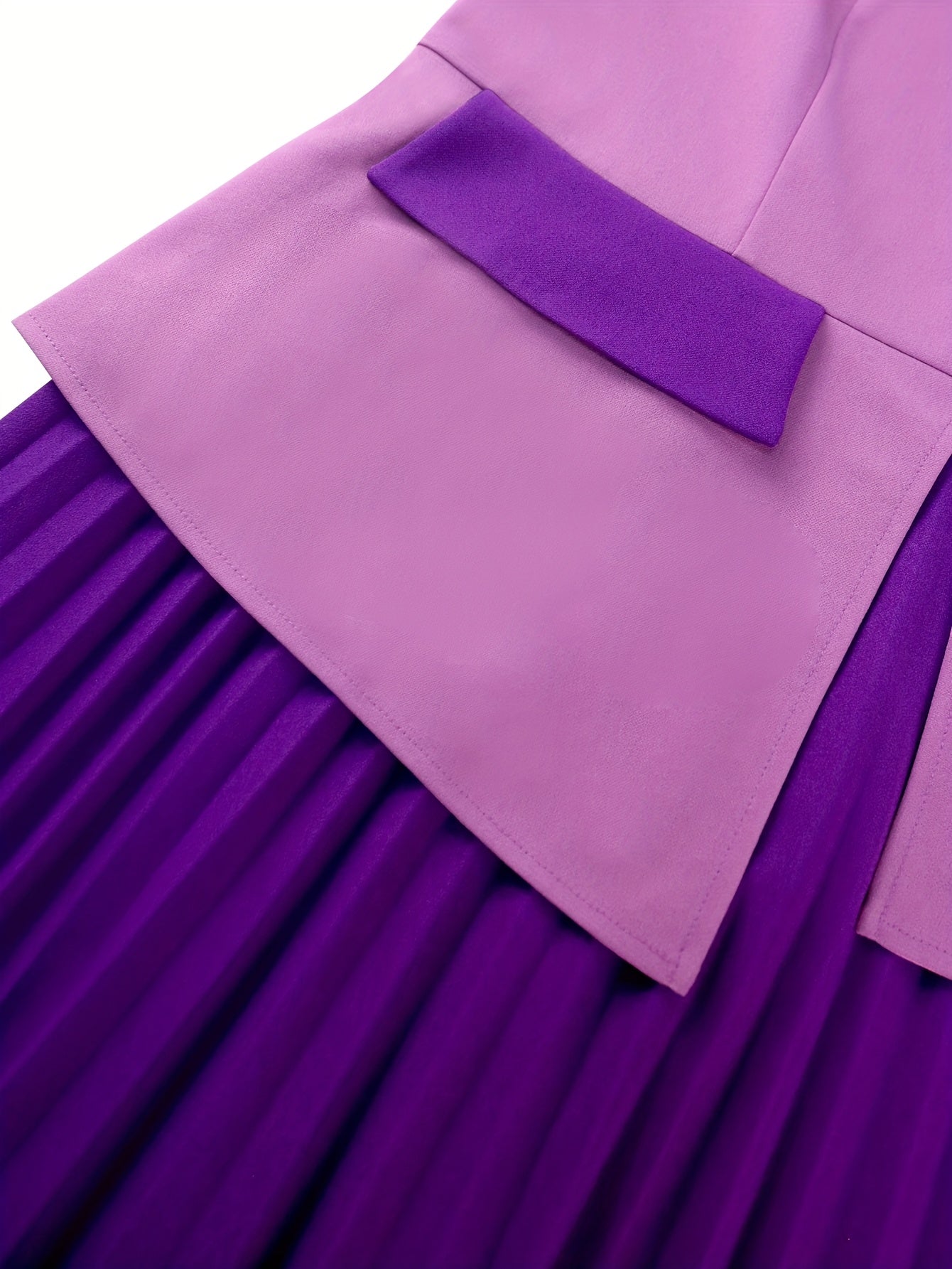 Plus Size Women's Elegant Pleated A-Line Party Dress Color Block