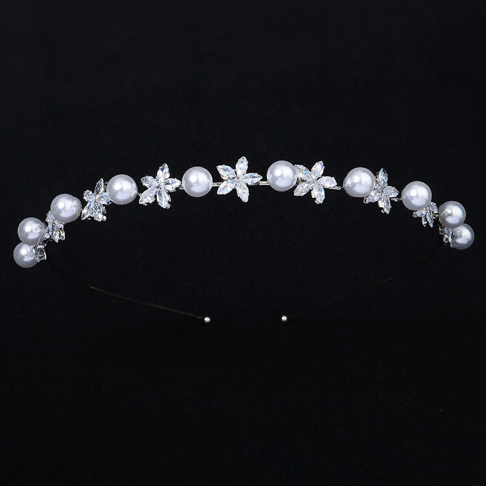 Silvery Rhinestone Crystal Hairband with Faux Pearls for Bridal Parties Weddings