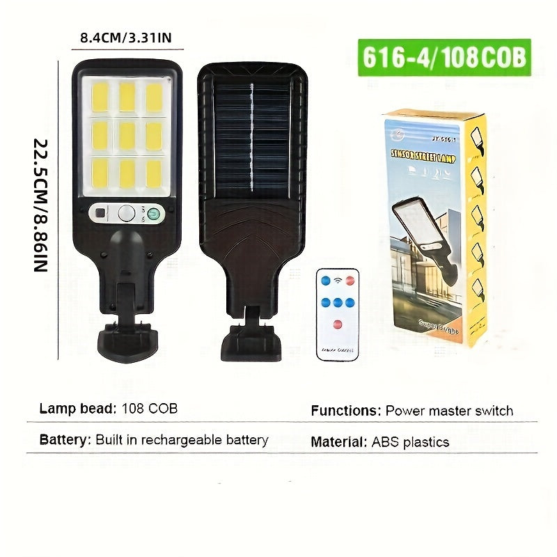 4 Pack Solar Street Lights with COB LED Motion Sensor 180° Coverage Remote Control