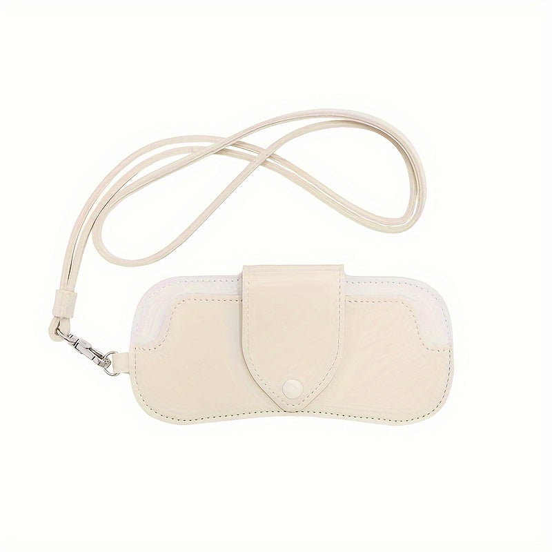 Unisex Brown Black PU Leather Eyeglass Case with Neck Strap and Holder