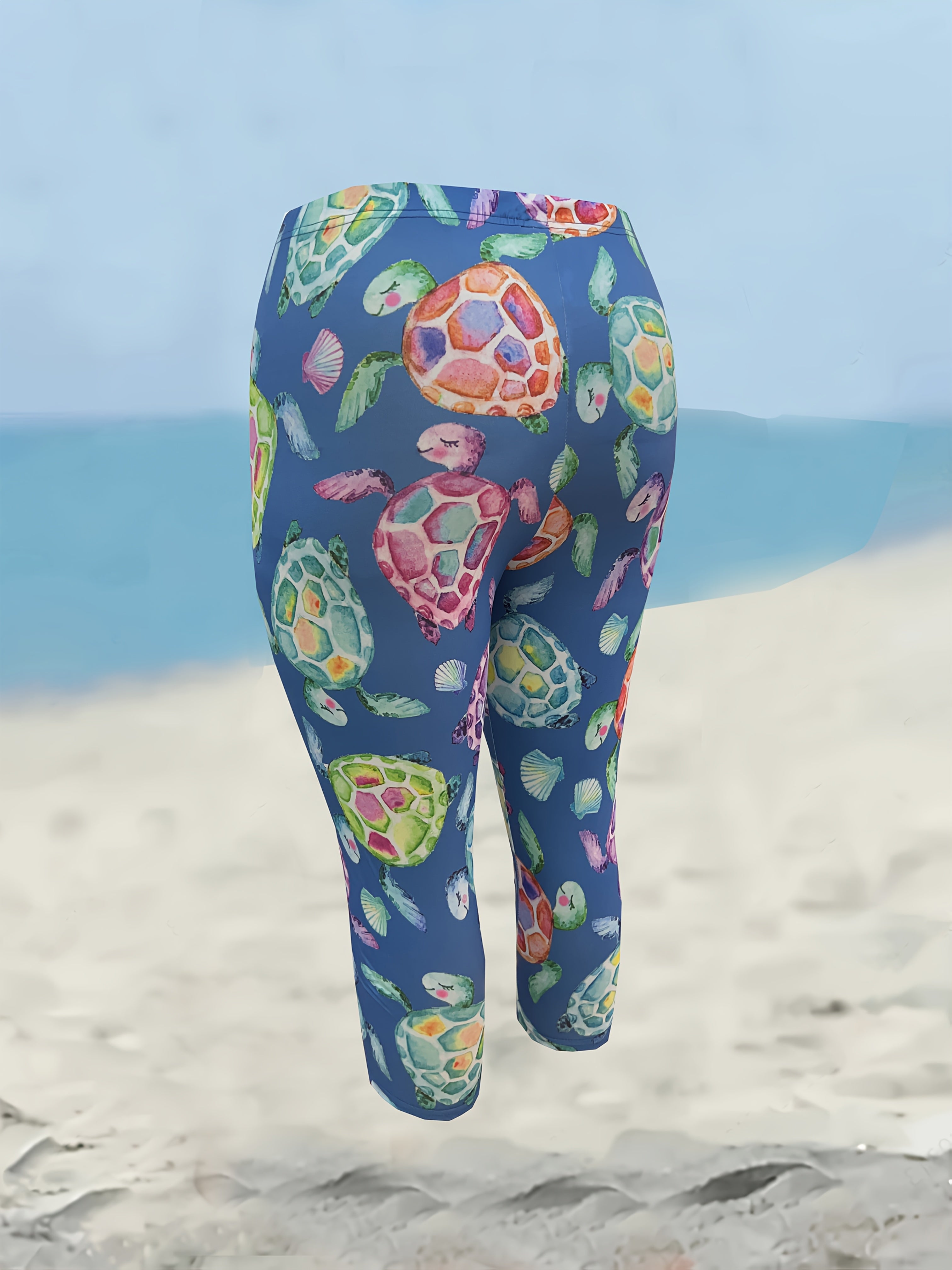 Women's Plus Size Turtle Print Fitted Capri Pants Set of 2