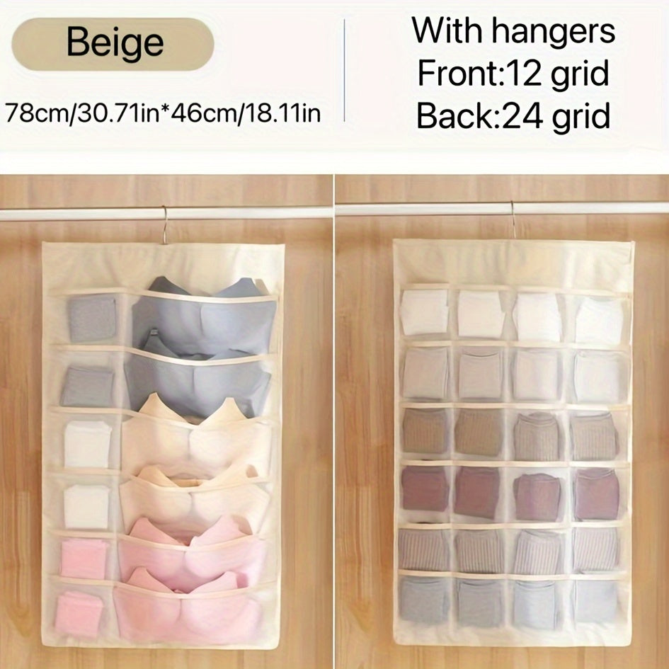 Double-Sided Hanging Underwear Organizer with Grids Foldable Storage for Socks Bras