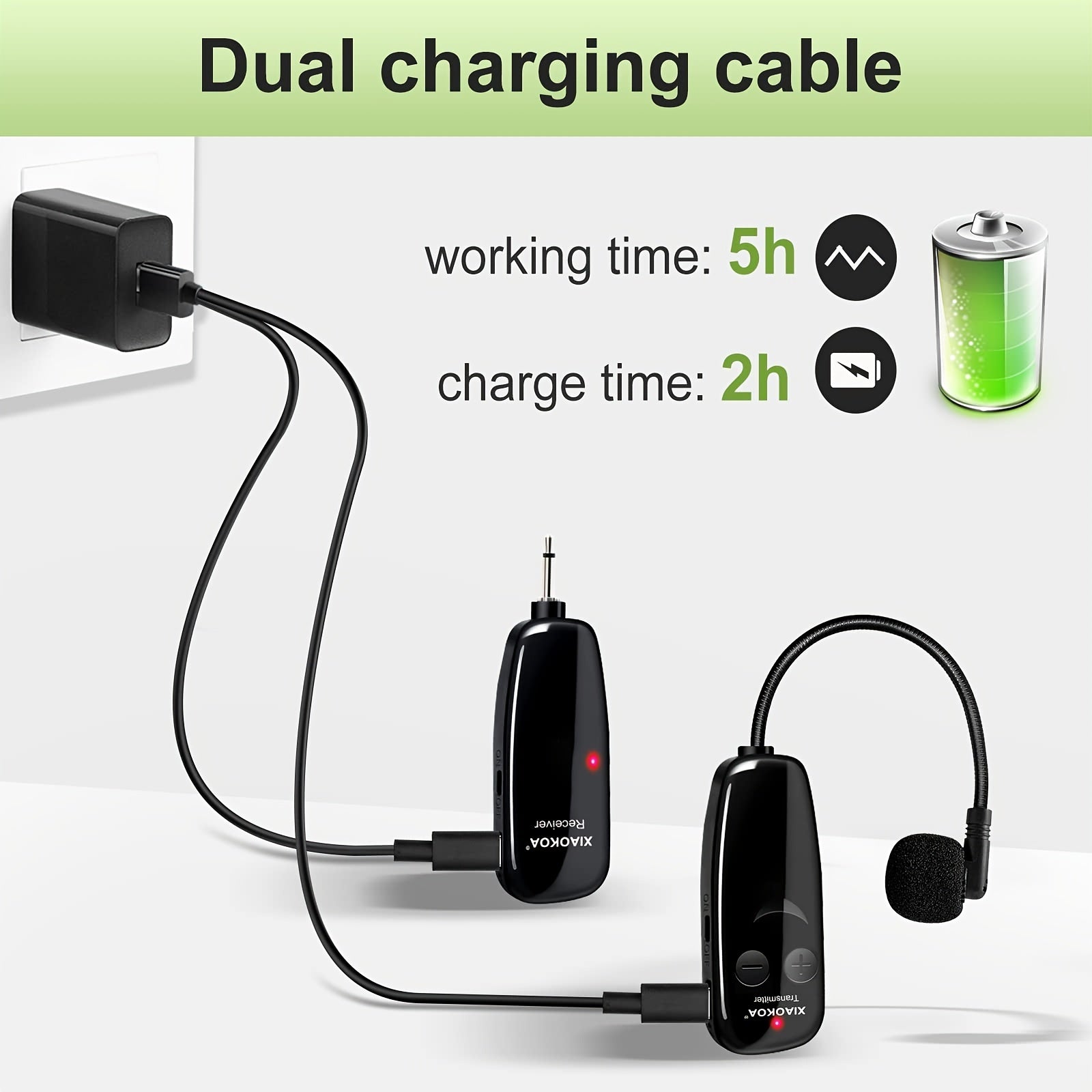 Wireless Microphone Headset for Fitness with LED Display 50M Range