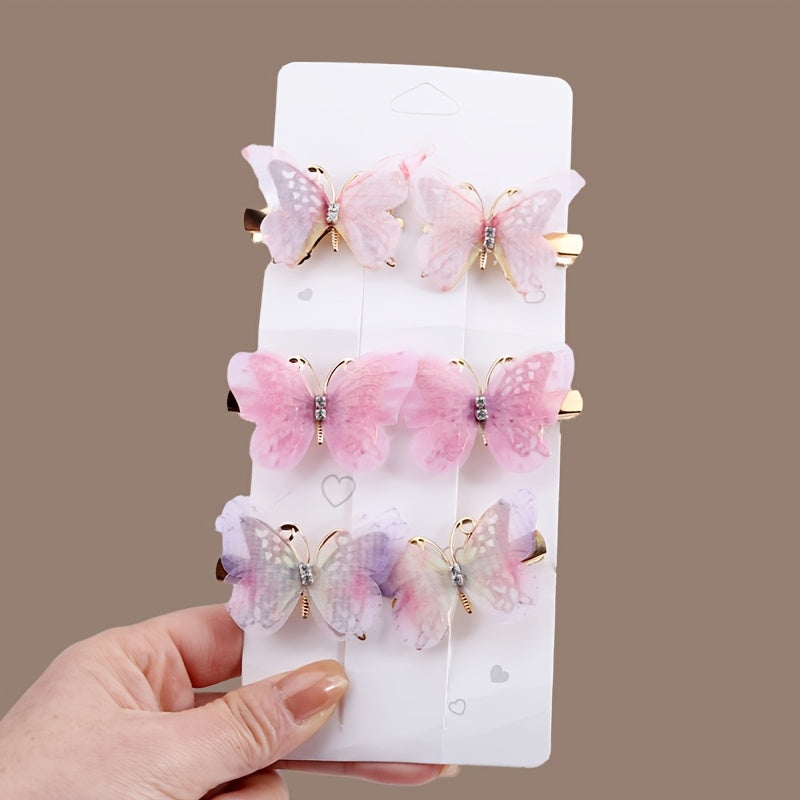 Kids Butterfly Hair Clips Set with Rhinestones Gradient Colors for Girls
