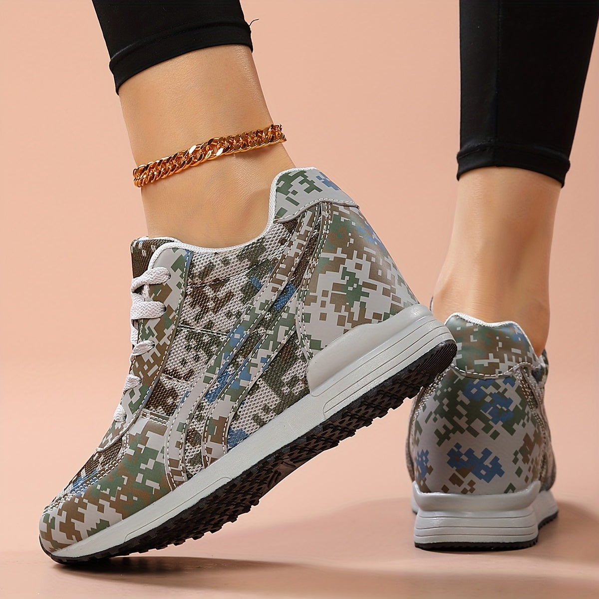 Zapatillas de malla para mujer con elevación en la plantilla interior, de caña baja, para todas las estaciones