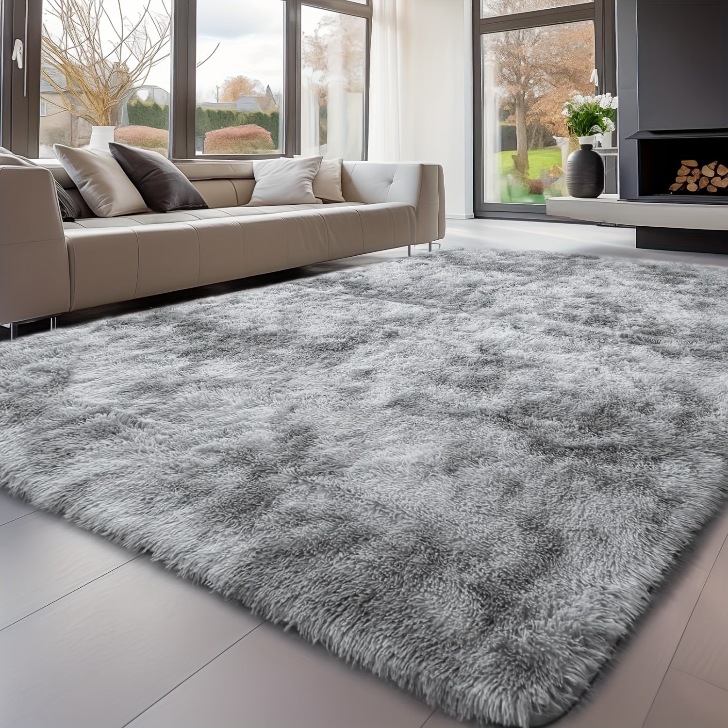 Fluffy Machine Washable Polyester Area Rug Non-Slip Plush Carpet for Bedroom Living Room