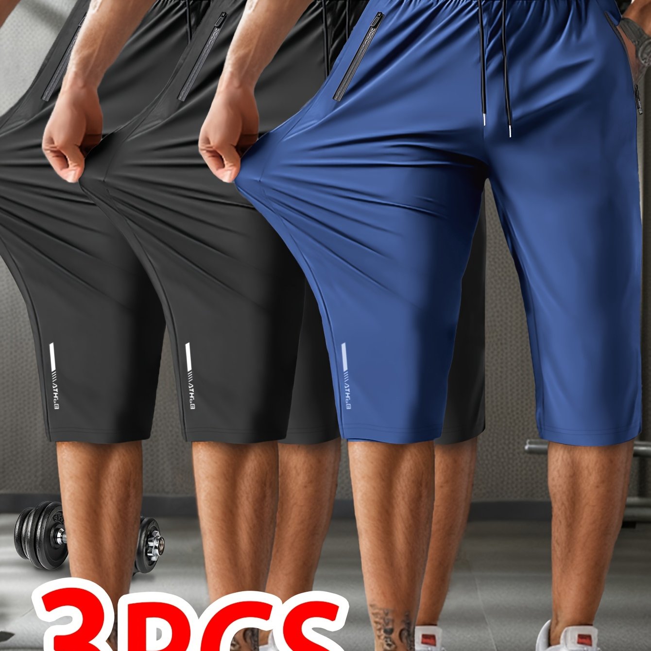 Men's Summer Breathable High-Elastic Drawstring Zip Pocket Sports Capri Pants