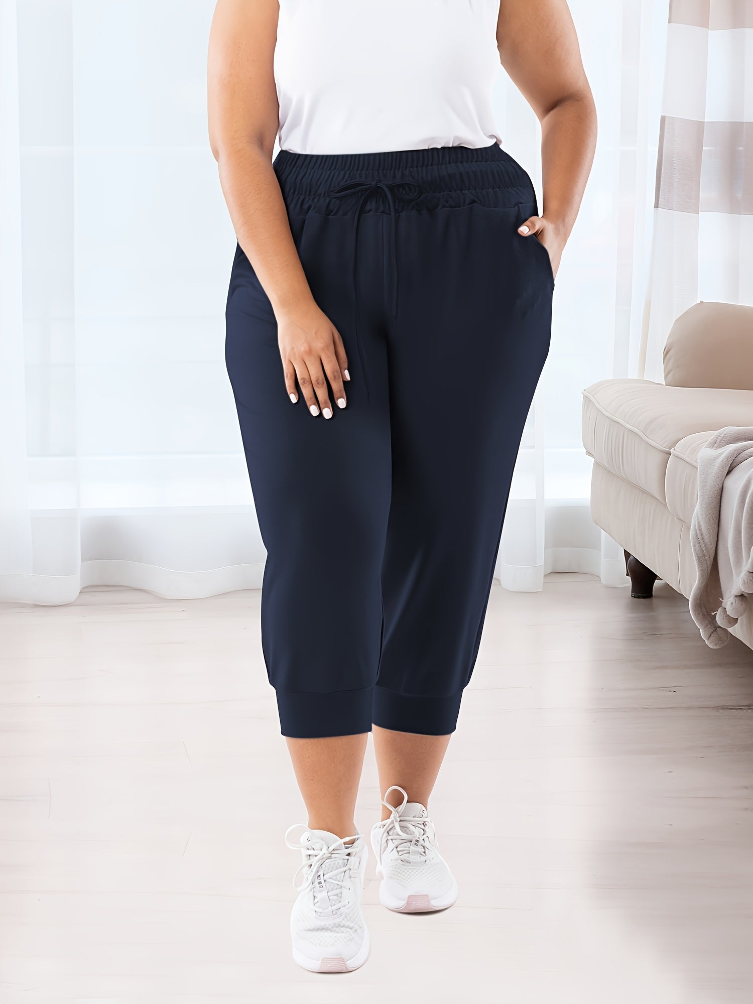 Plus Size Loose Fit Jogger Pants with Drawstring Waist and Pockets
