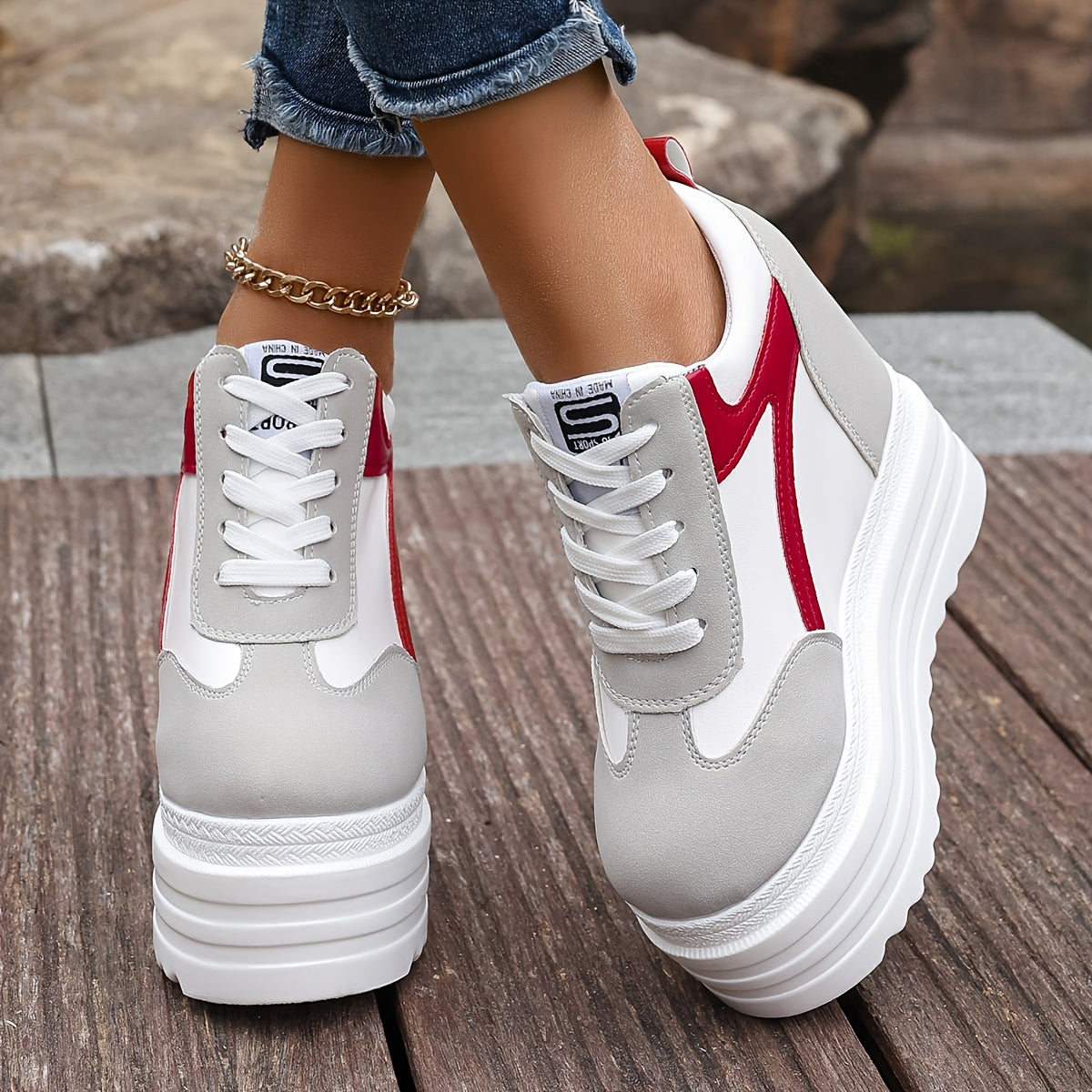 Women's Fashion Sneakers Casual Lace-Up Shoes with Thick Sole and High Heels