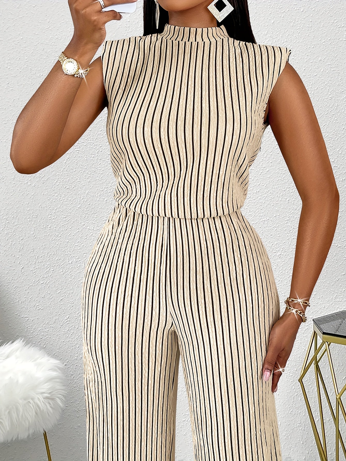 Mono sin mangas de talla grande en azul marino con pantalón ancho para mujer