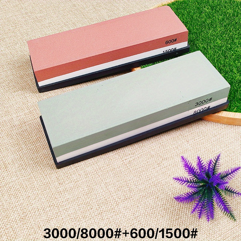 Juego de piedra de afilar de 2 piezas con base de bambú antideslizante y pinza para cuchillos de cocina