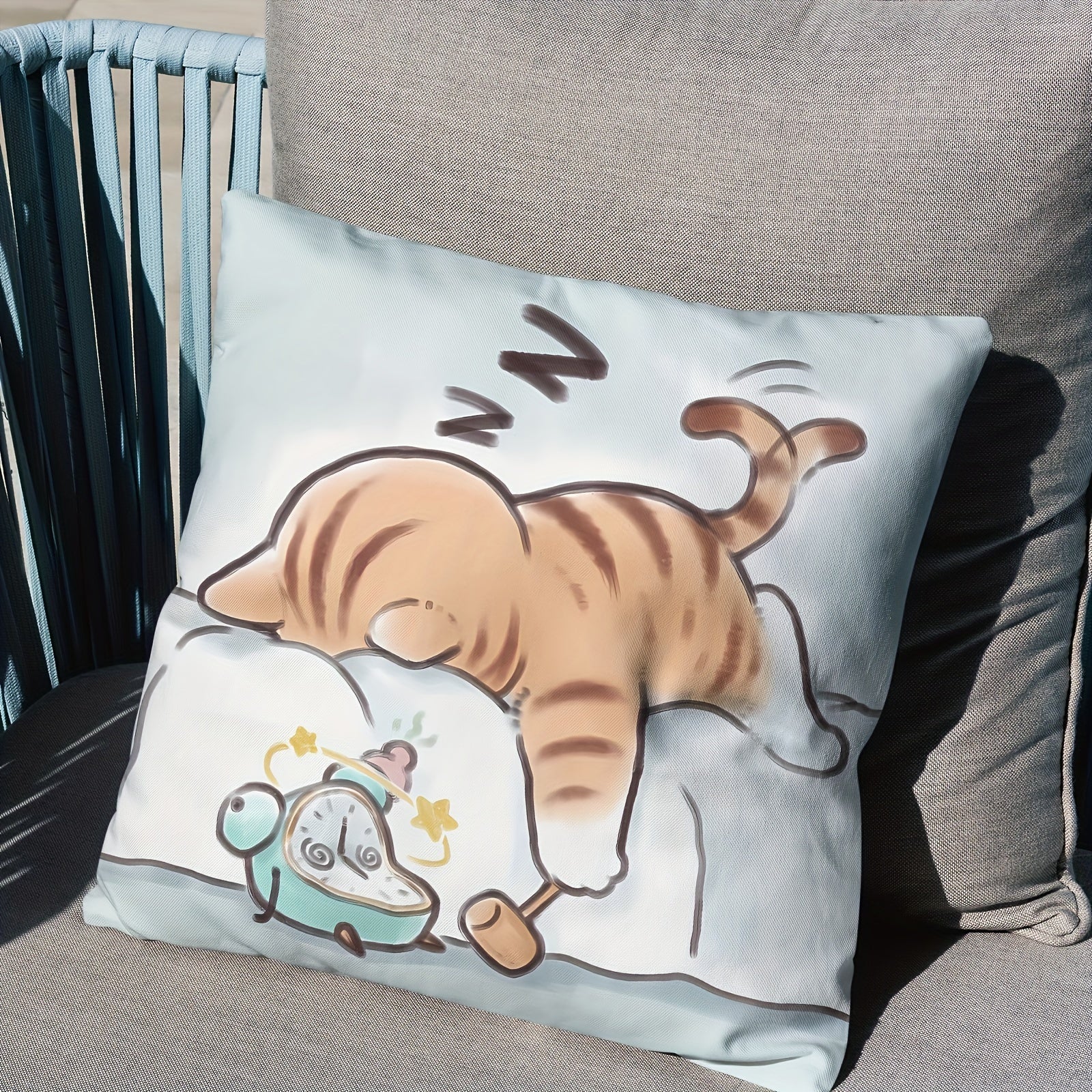 Cartoon Cat Plush Pillowcase Zippered Single-Sided Print 45.72cm Home Decor