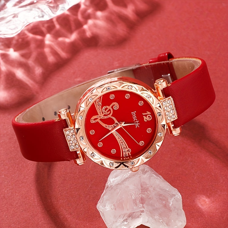 Ayollar uchun kvarts soat va Qizil stackable taqinchoq to'plami, Sevganlar kuni, Paskha, Xellouin, Ramazon uchun