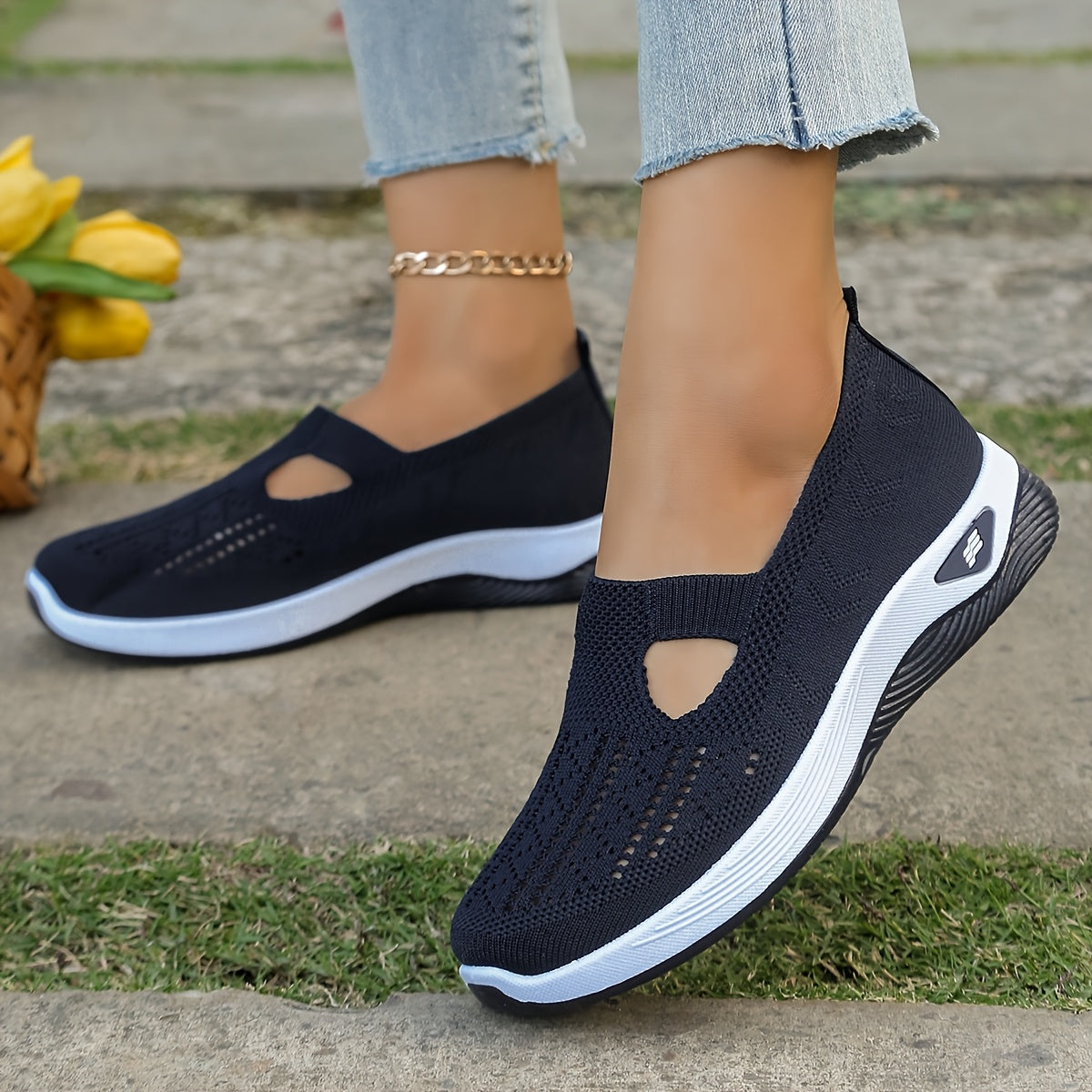 Zapatillas slip-on transpirables para mujer, suela de TPU antideslizante y ligera para correr