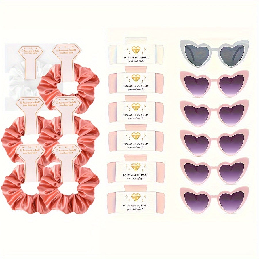 18-Piece Bridal Hair Accessory Set with Scrunchies and Claw Clips for Bridesmaids