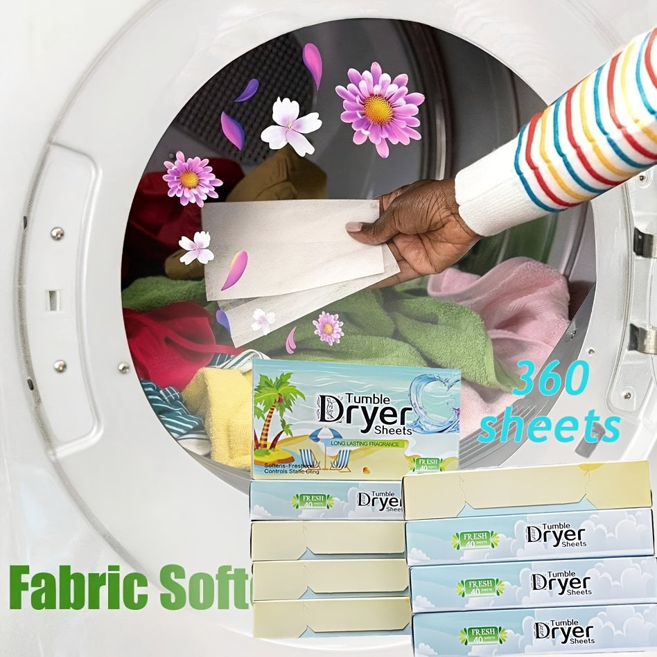 Paquete de hojas para secadora con suavizante de telas, 360 hojas, ultra suave, aroma fresco, eliminación de olores