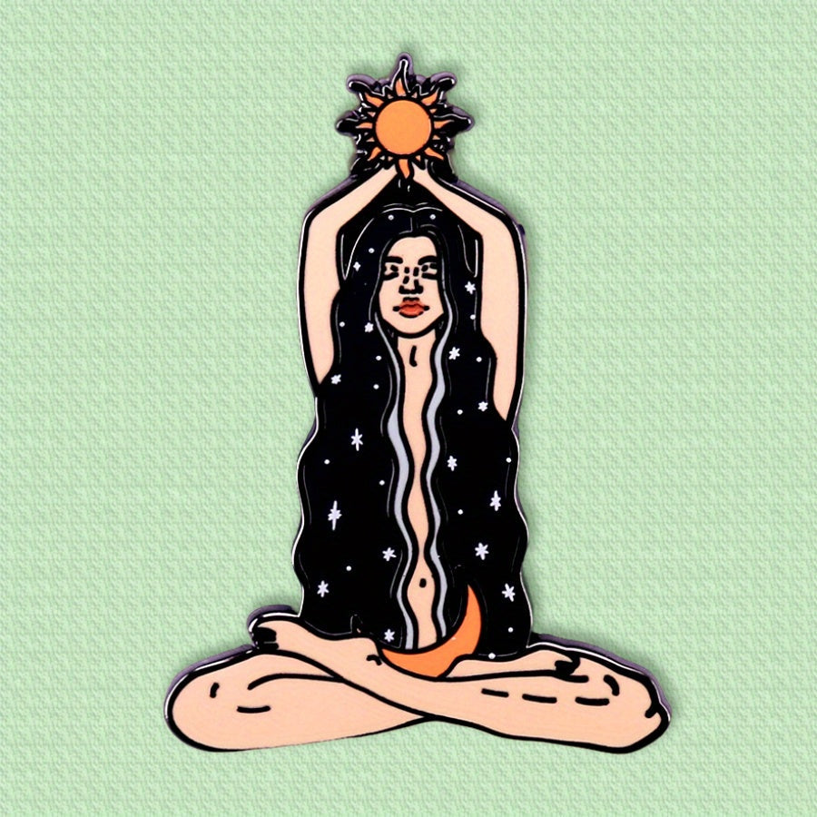 Vintage Sun and Moon Goddess Enamel Pin Celestial Brooch Alloy Jewelry for Hats Backpacks Coats