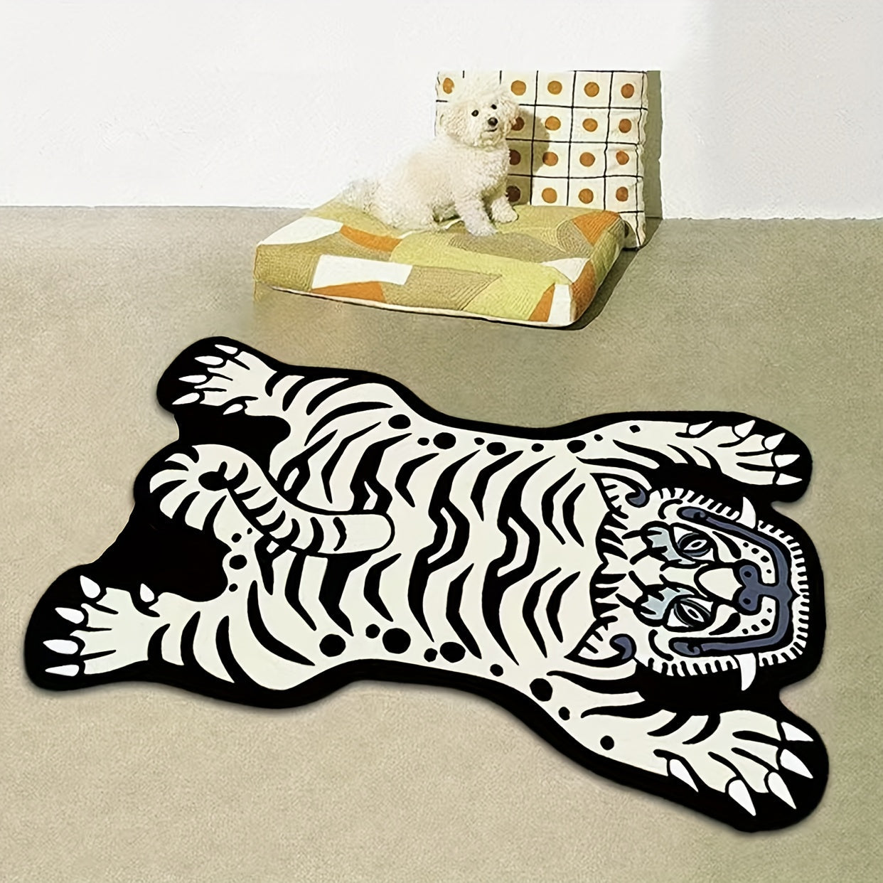 White Tiger Faux Cashmere Rug for Bedroom Living Room Bathroom Entrance