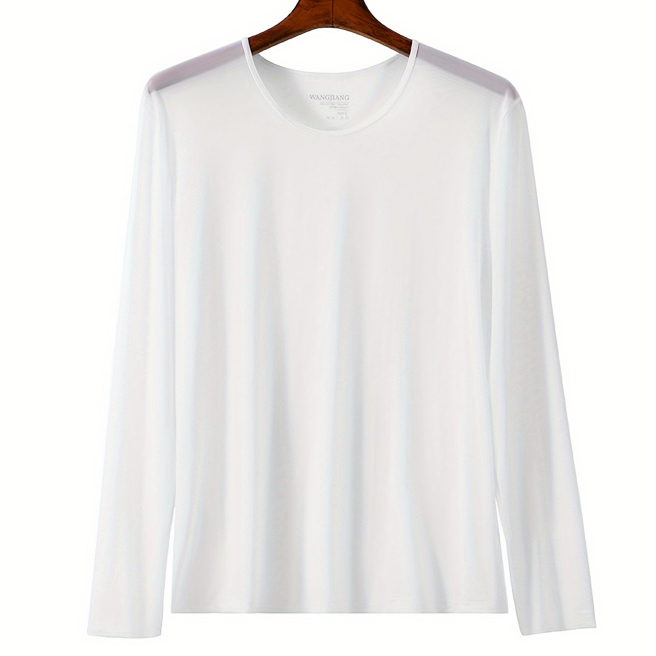 Camiseta de cuello redondo ultra fina para hombre, nylon elastano, color sólido, ajuste ajustado, para todas las estaciones