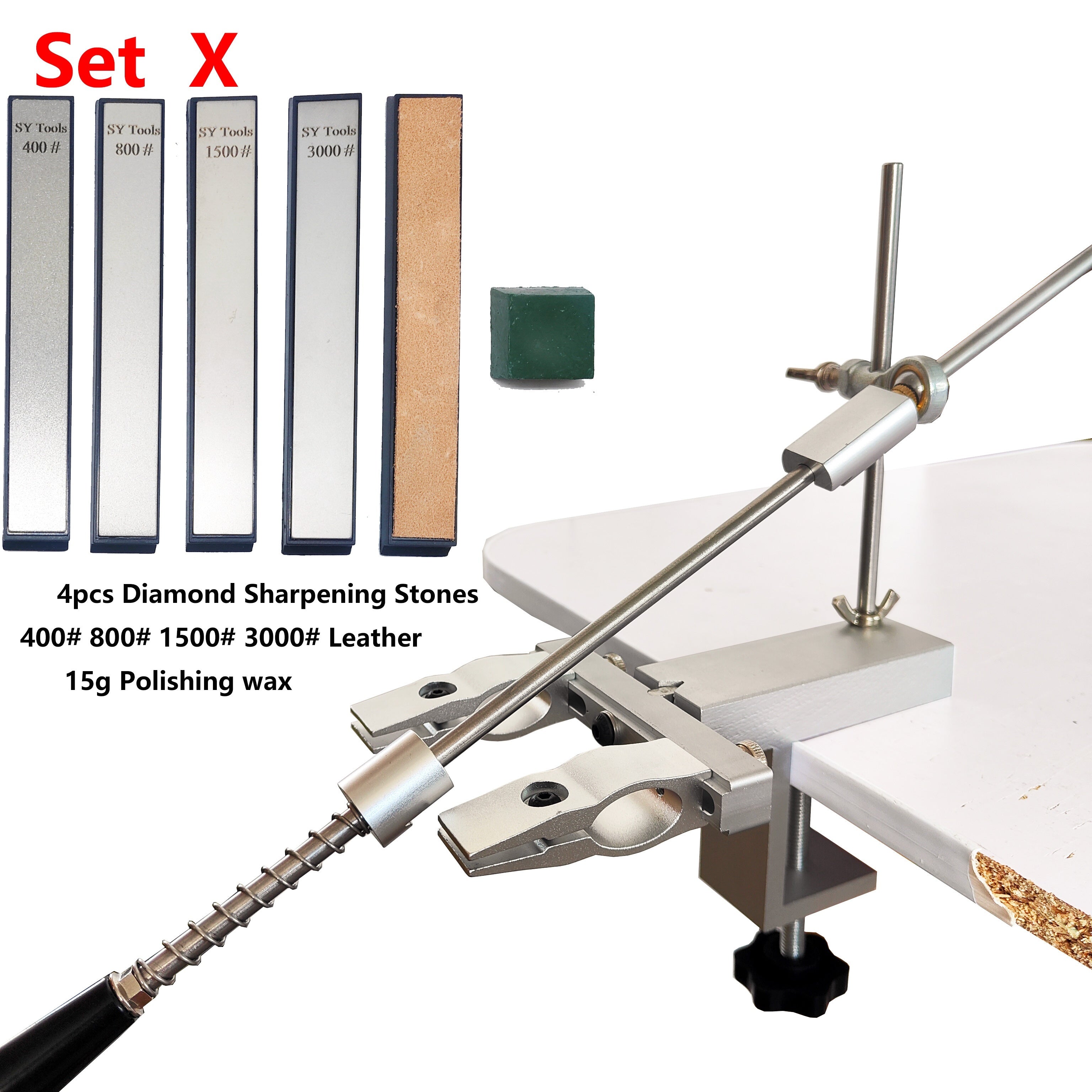 Kitchen and Outdoor Knife Sharpener Set with Fixed Angle System and Diamond Stone