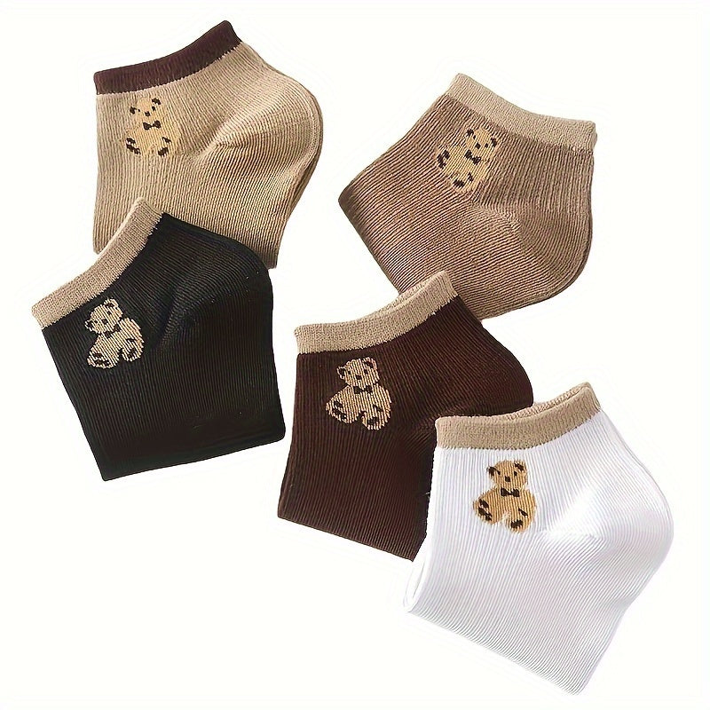 Calcetines casual transpirables y resistentes al sudor para adultos mayores con patrón de oso, 5 pares