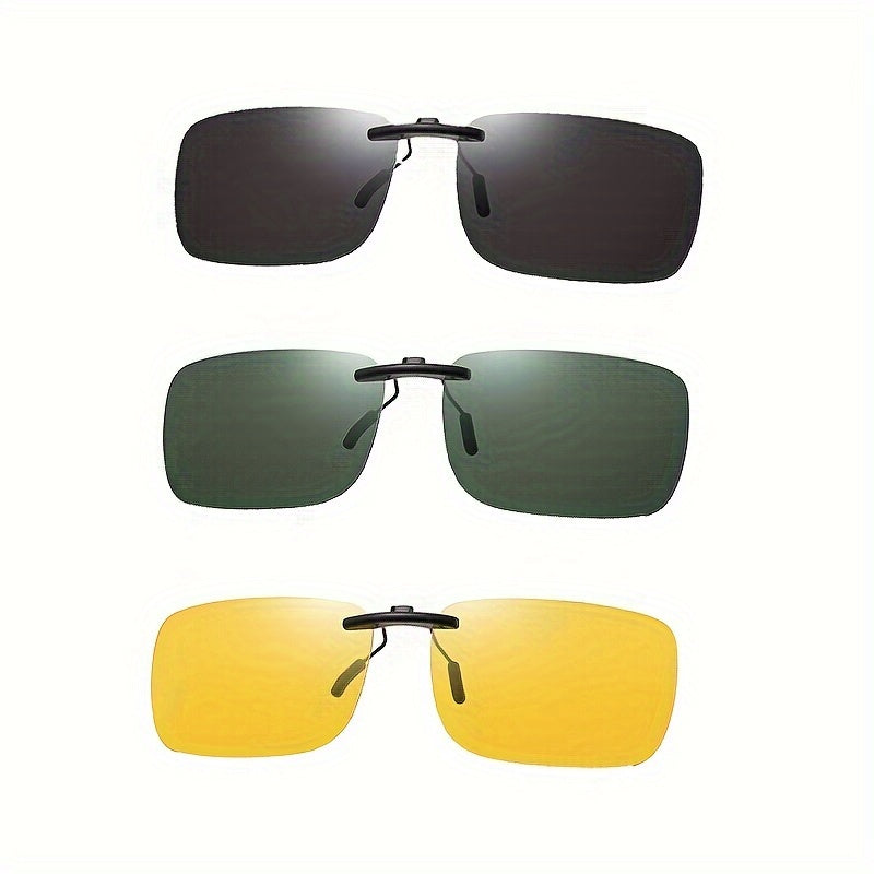 Erkaklar va ayollar uchun 3 ta polarizatsiyalangan klip-on quyosh ko‘zoynaklari, retro kvadrat sport uslubi