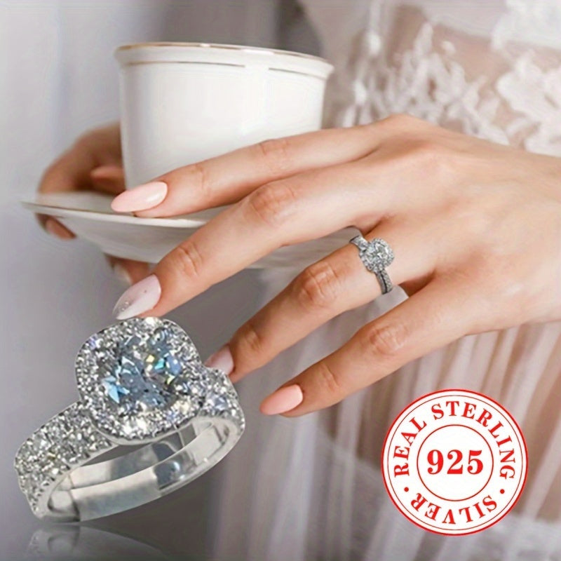 Women's Silver Rings Set 2 Zirconia Engagement Wedding Jewelry Accessories