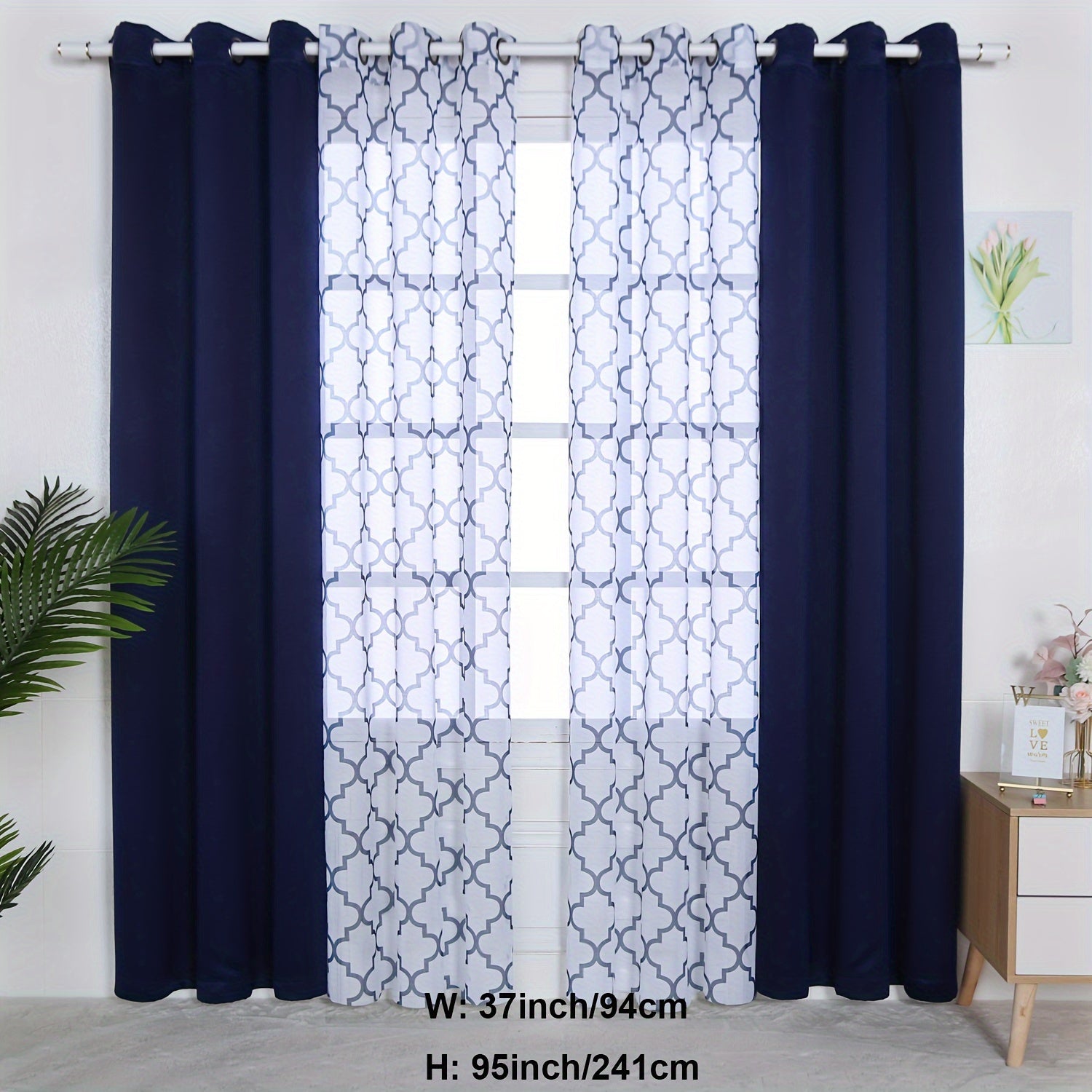 Blackout Curtains and Sheer Panels Set with Snowflake Pattern Indoor Window Decor