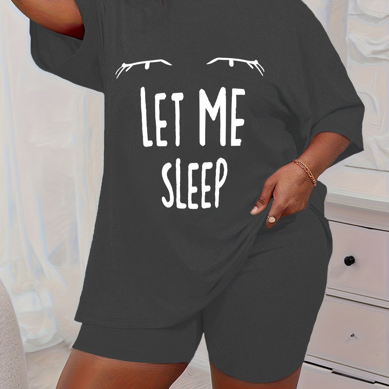 Women Plus Size Leopard Print Sleepwear Set Short Sleeve T-Shirt Shorts