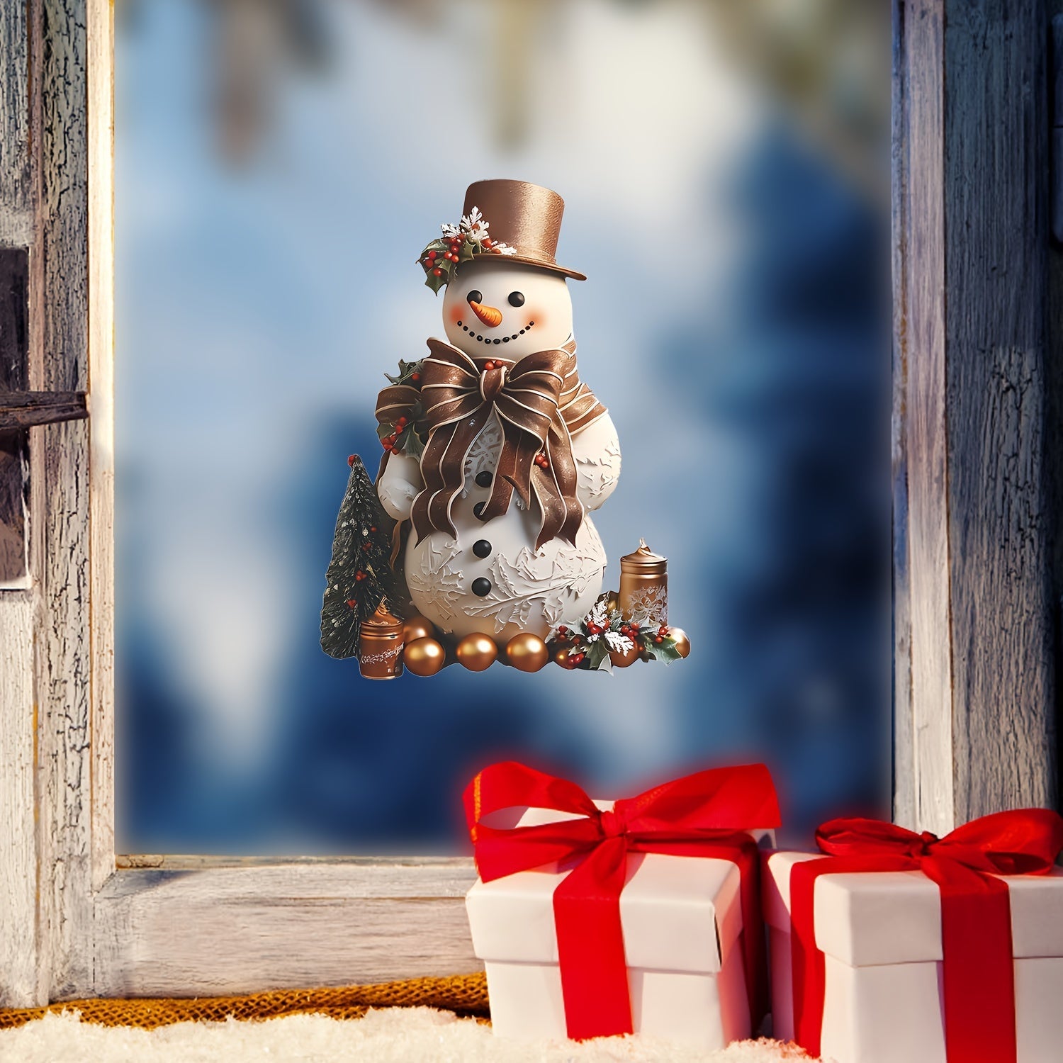 High-Gloss PVC Christmas Window Sticker Reindeer Snowman Glitter Decor