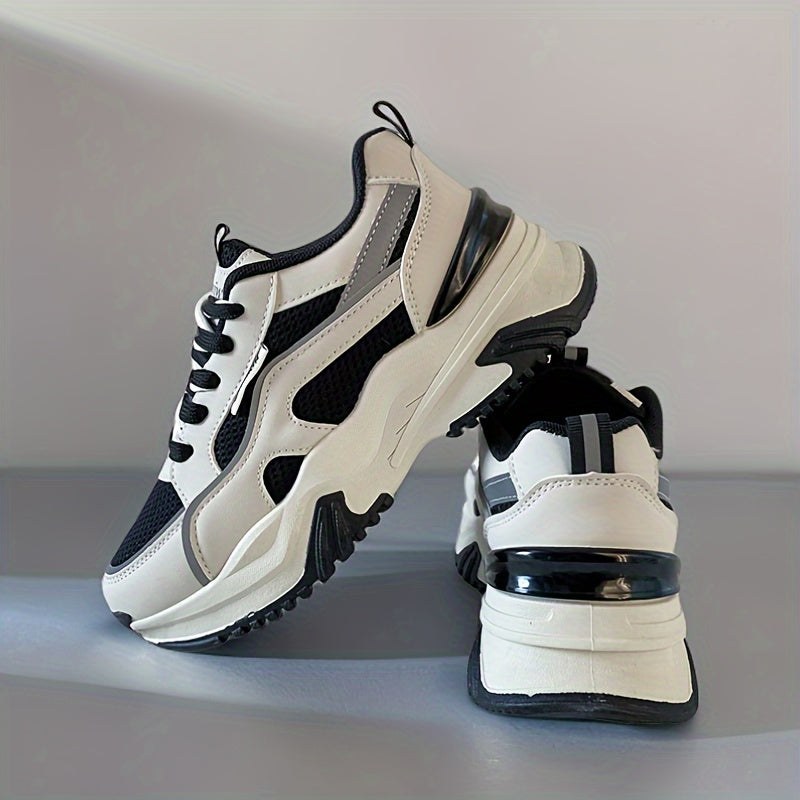 Women's Fashion Contrasting Sneakers Casual Sports Shoes Breathable Chunky Sole