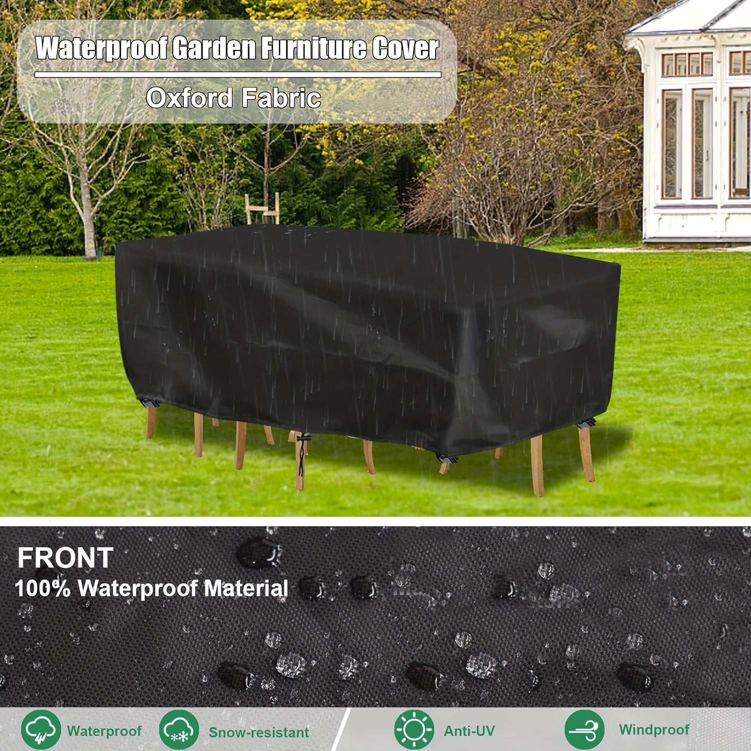 Rectangular Garden Furniture Cover Waterproof Oxford Fabric for Outdoor Patio Rattan