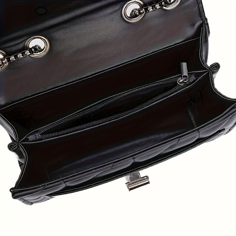 Black Tartan Crossbody Bag with Adjustable Strap and Turn Lock Closure