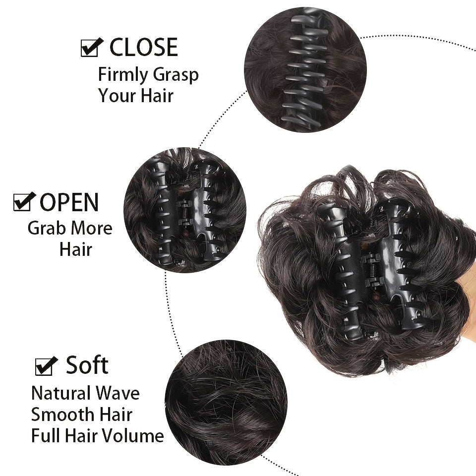 Women’s Messy Bun Hairpiece Beads Curly Wave Claw Clip Extension