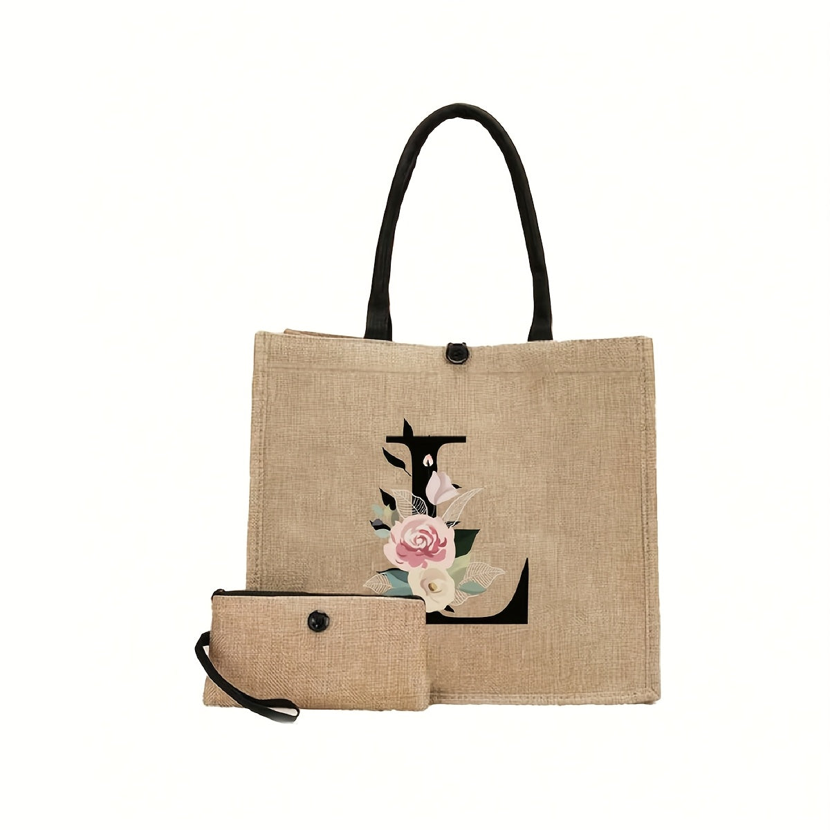 Linen Handbag Large Capacity Travel Makeup Teacher Tote Shopping Bag Khaki