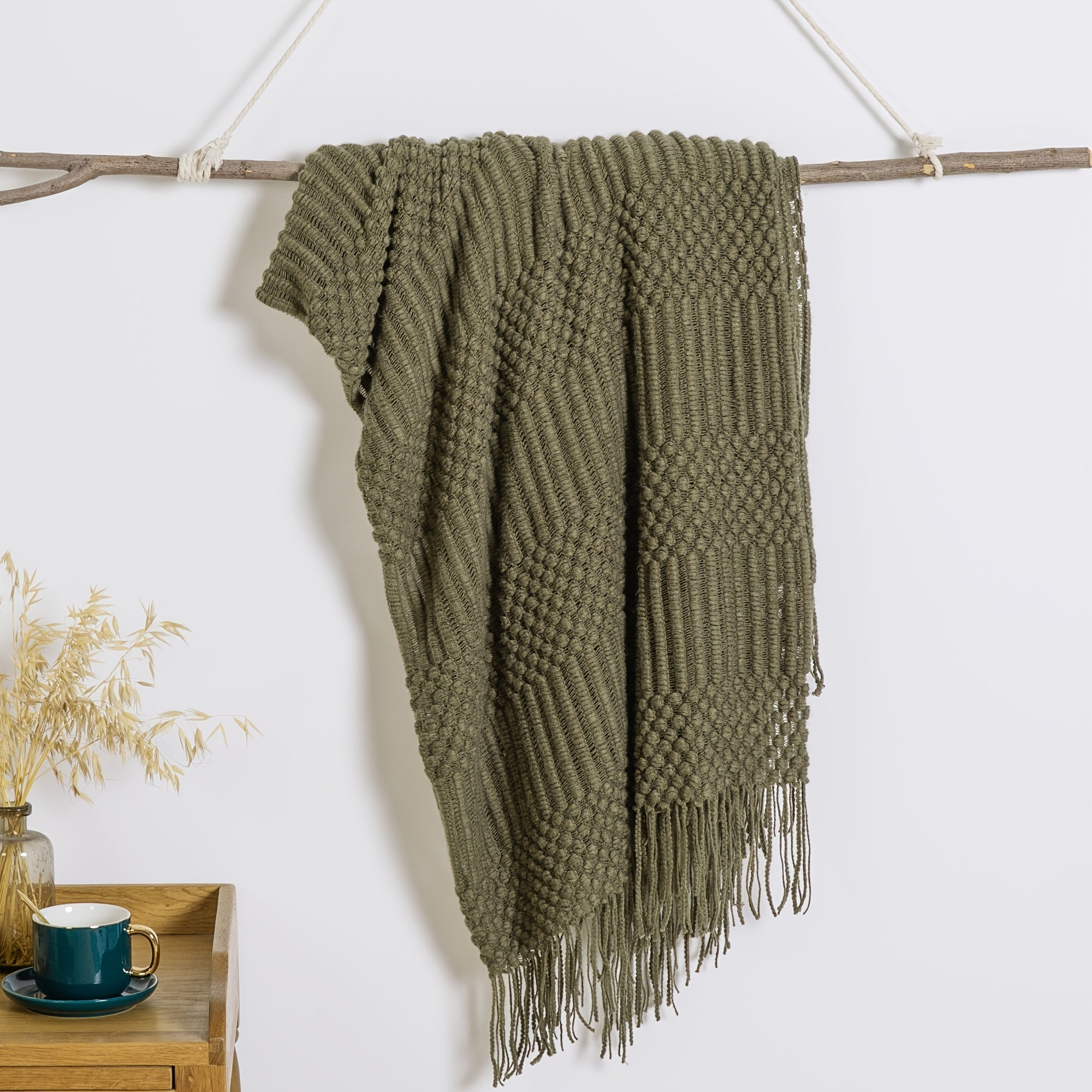 Textured Knit Throw Blanket 127x152cm Soft Solid Couch Sofa Decor