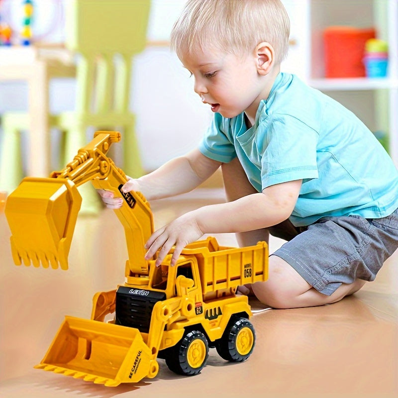 Yellow Plastic Excavator Toy for Children Construction Playset with Dump Truck and Bulldozer