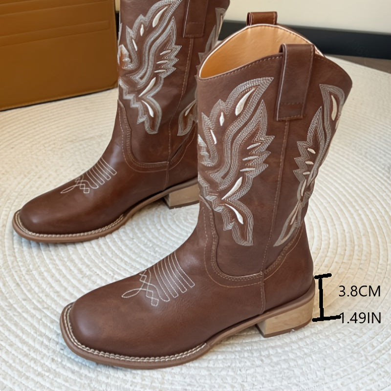 Plus Size Women's Mid-Calf Slip-On Boots Black Brown Casual Unisex