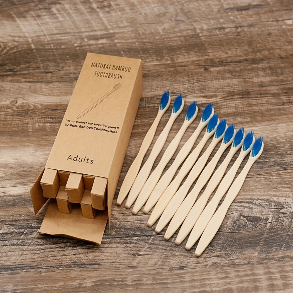 10 Packs Bamboo Toothbrushes for Adults Soft Nylon Bristles Full-Size Head