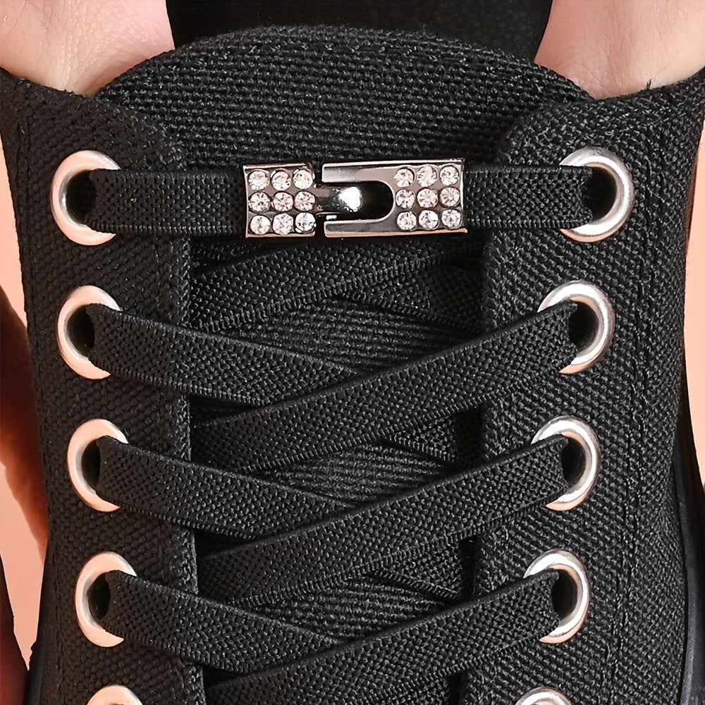 Unisex Elastic Flat Shoelaces With Metal Buckles No Tie Shoes Suitable for Sneakers