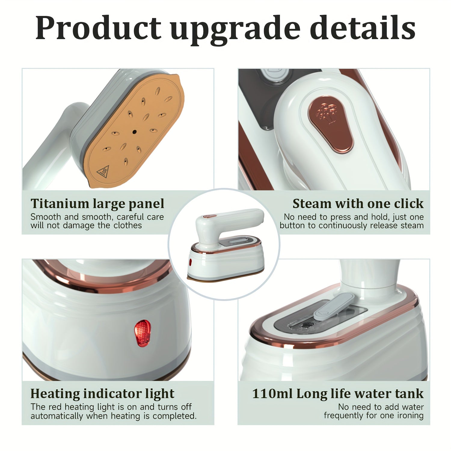 Black and White Portable Handheld Steam Iron for Travel and Dorm Rooms