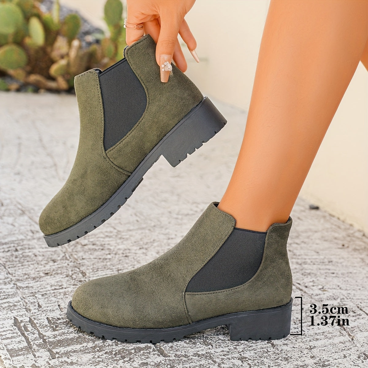 Women's Ankle Boots Leather Mid-Heel Casual Dress Shoes Black Blue Green Brown