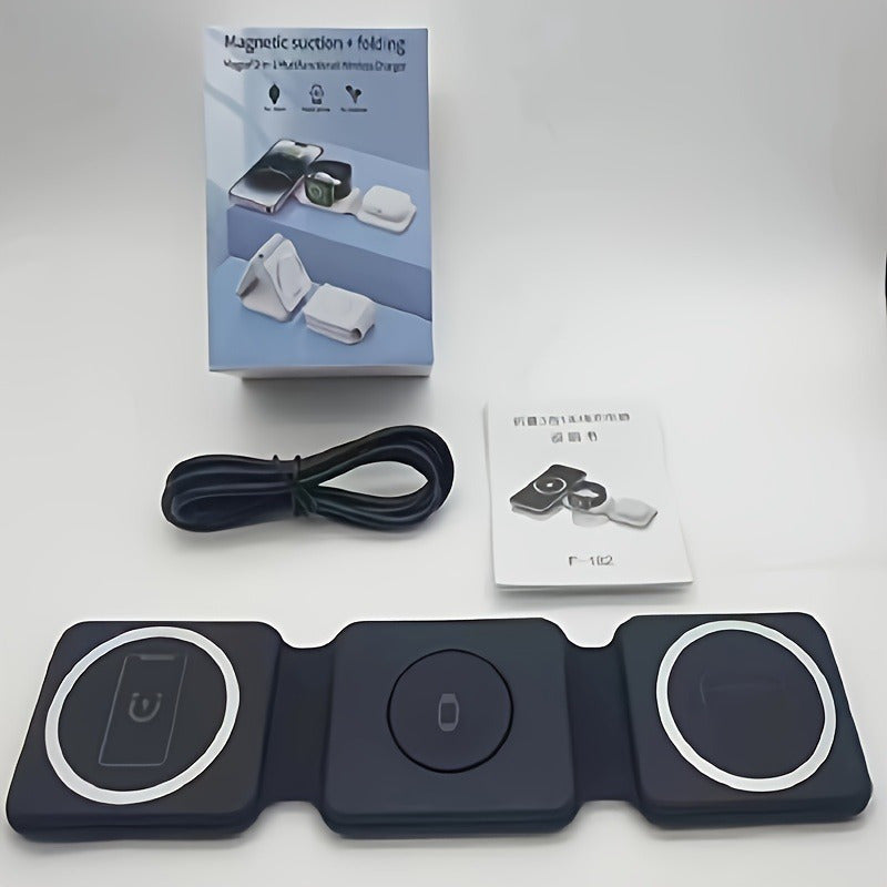 Cargador inalámbrico plegable magnético para iPhone y iWatch con conector USB-C